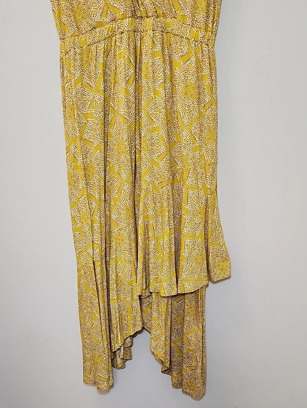 Maeve Anthropologie Fete A-Line Dress Yellow Floral Surplice Stretch Medium